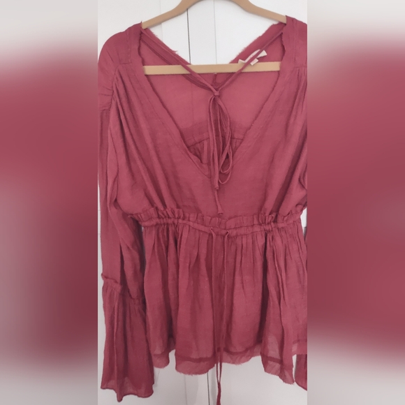 Anthropologie Peach Love Babydoll Juliet Sleeves Drawstrings Romantic Top Sz S - Picture 8 of 15